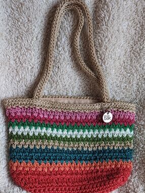 The Sak Multicolor Crochet Bag - Pink, Green, White, Teal, Coral, Tan.